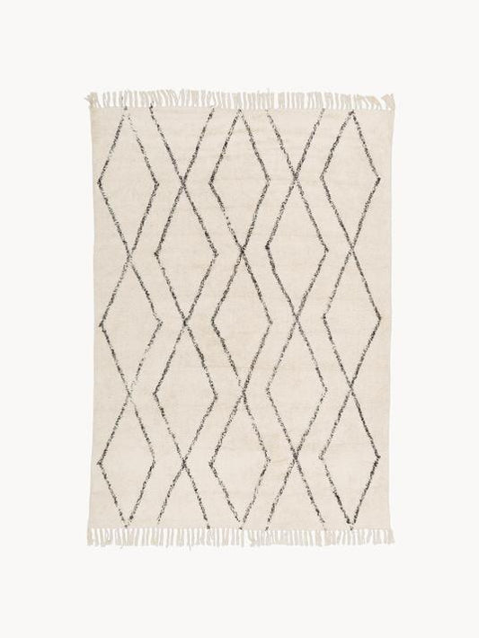 160x230 Handtuftad matta med fransar - Beige/Svart