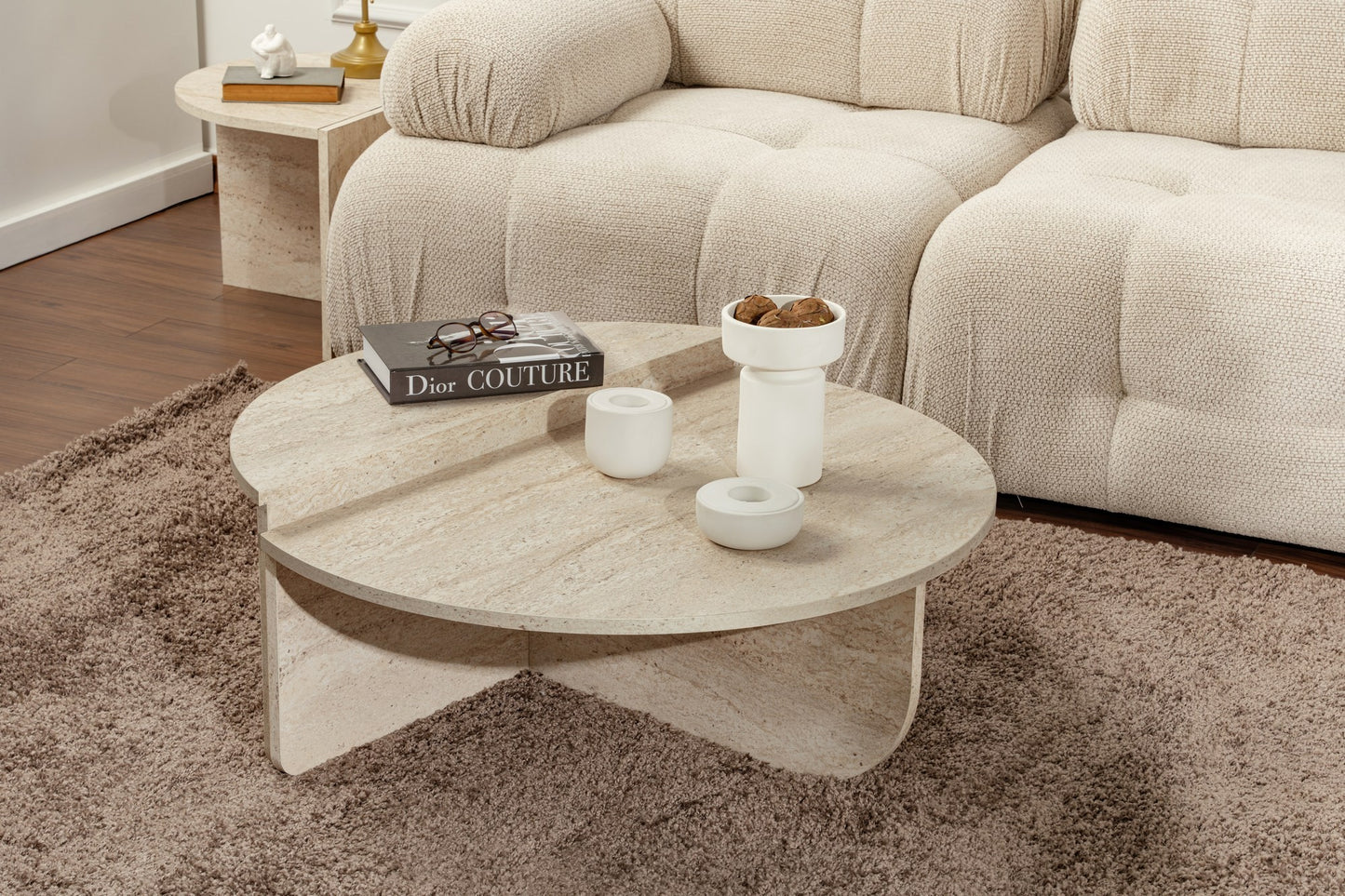 Orio soffbord 90x60 / 85x30 cm - Travertine