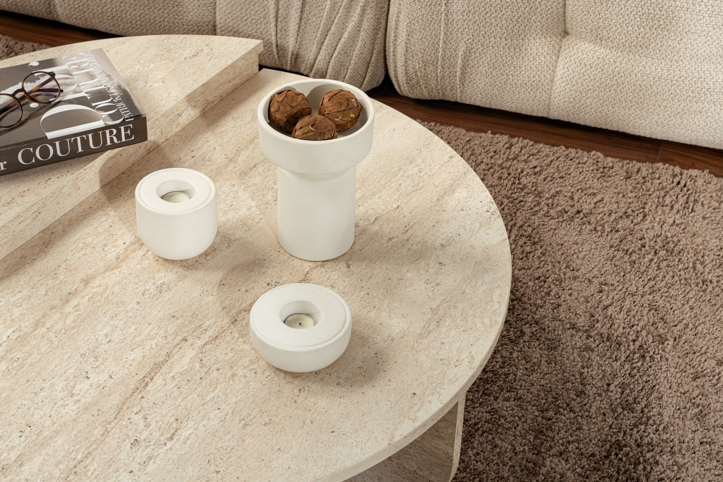Orio soffbord 90x60 / 85x30 cm - Travertine