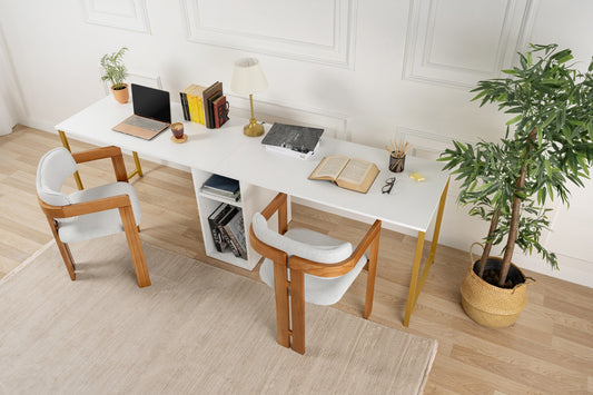 Twin Skrivbord - White, Gold