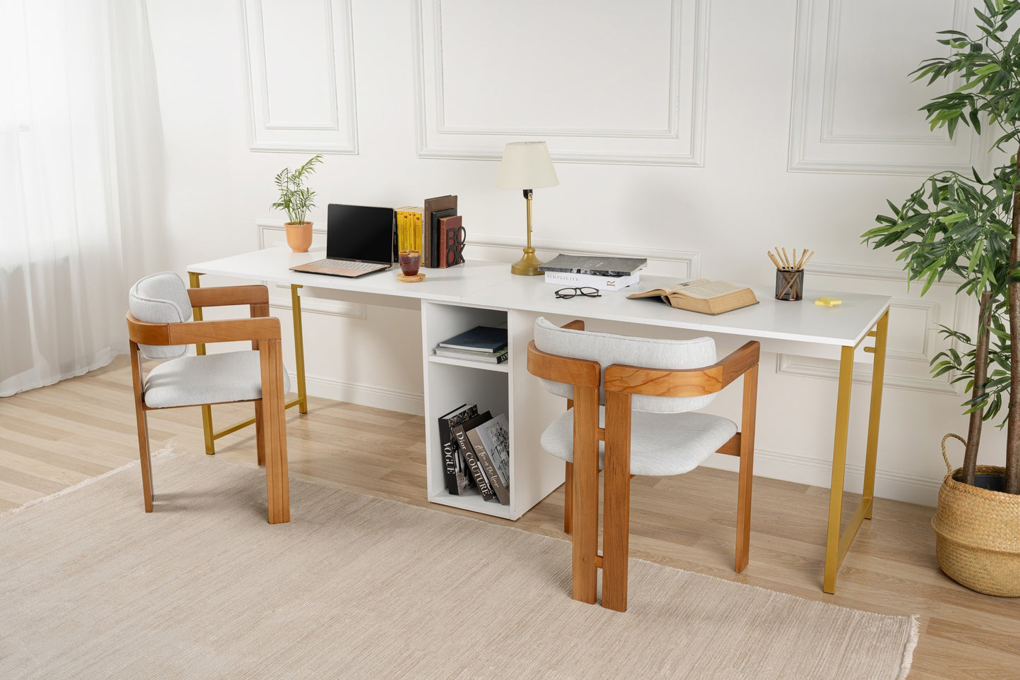 Twin Skrivbord - White, Gold