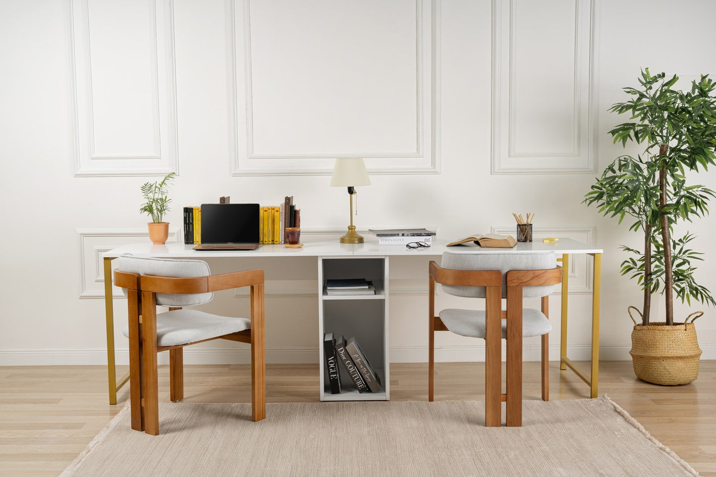 Twin Skrivbord - White, Gold