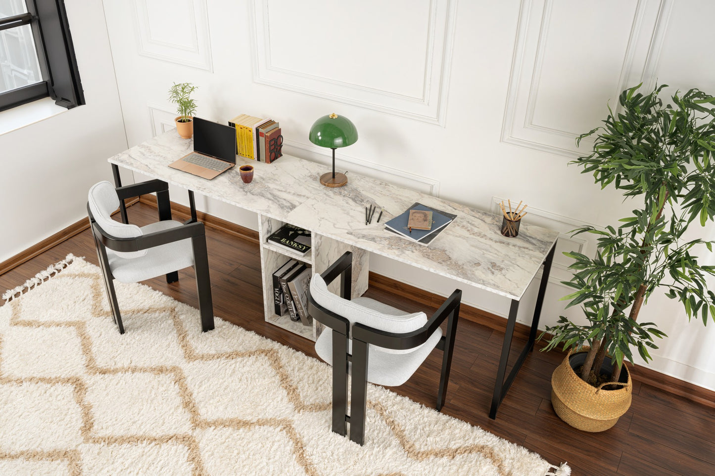 Twin Skrivbord - Freesia Marble, Black