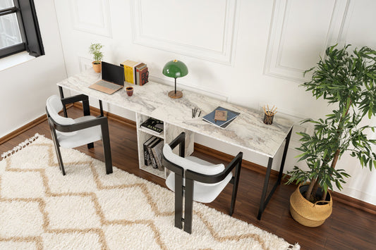 Twin Skrivbord - Freesia Marble, Black