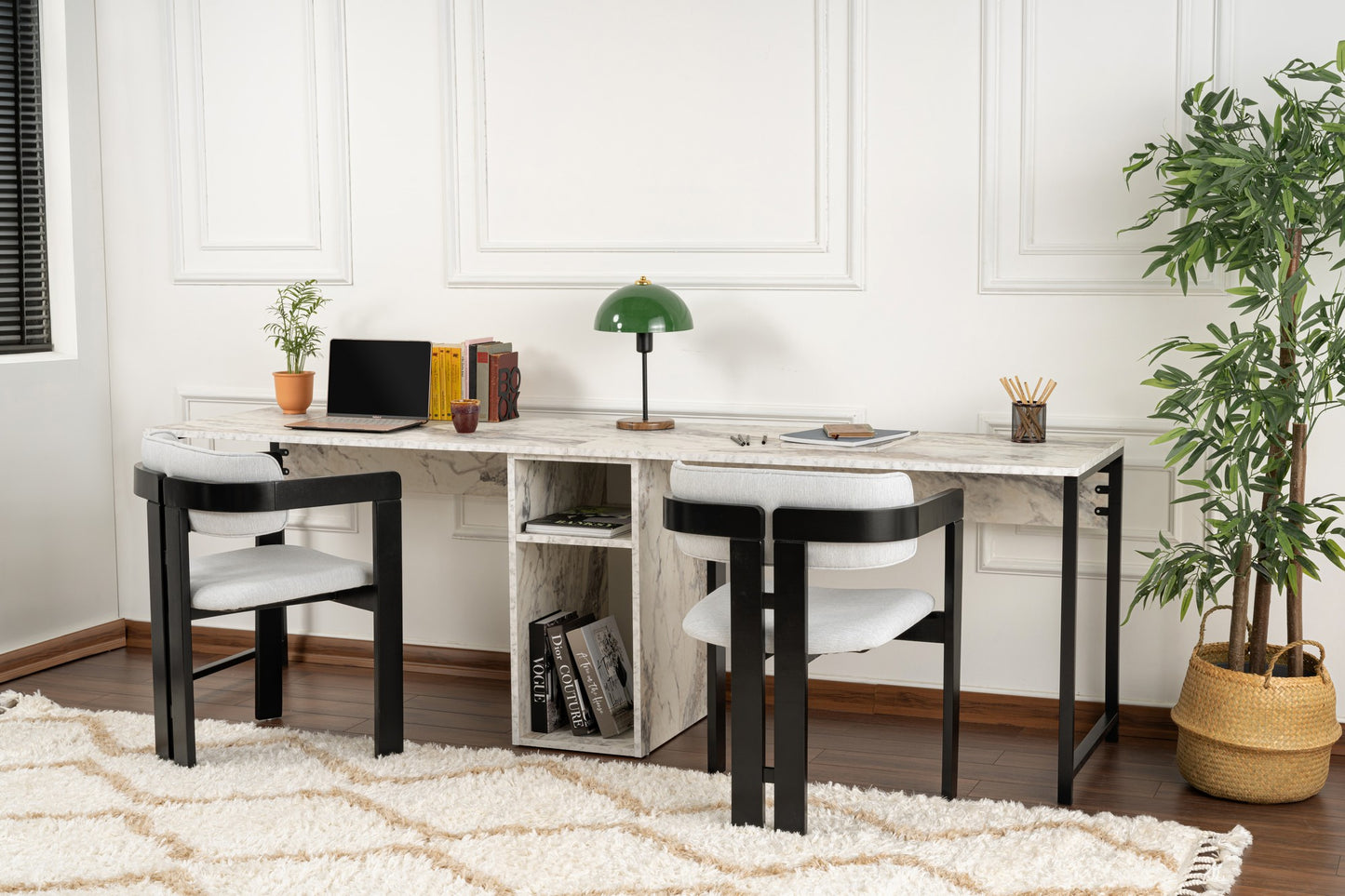Twin Skrivbord - Freesia Marble, Black