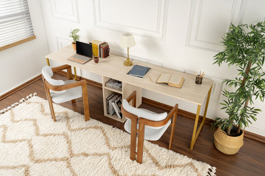 Twin Skrivbord - Travertine, Gold
