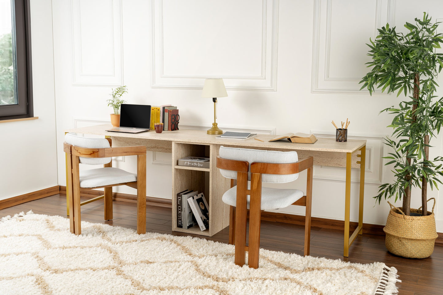 Twin Skrivbord - Travertine, Gold