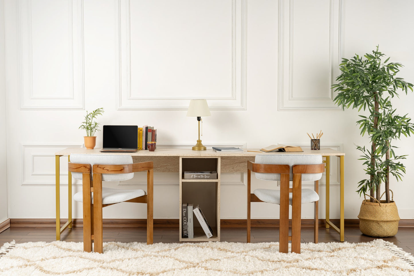 Twin Skrivbord - Travertine, Gold