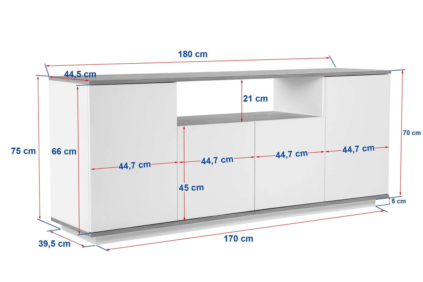 Arista 180x44,5x75 cm - Antracit, Atlantfuru, Kashmir, Mink, Travertin, Vit, Atlantfuru, Cadiz-Ek, Valnötskonsol Trösta