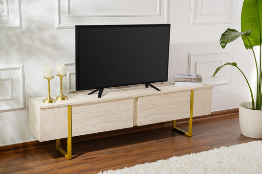 Serenity Tv-bänk - Travertine, Gold