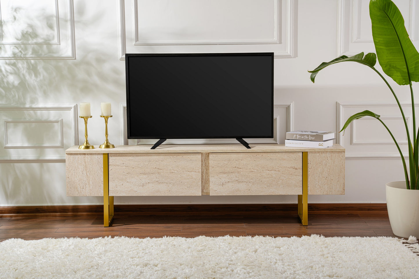 Serenity Tv-bänk - Travertine, Gold