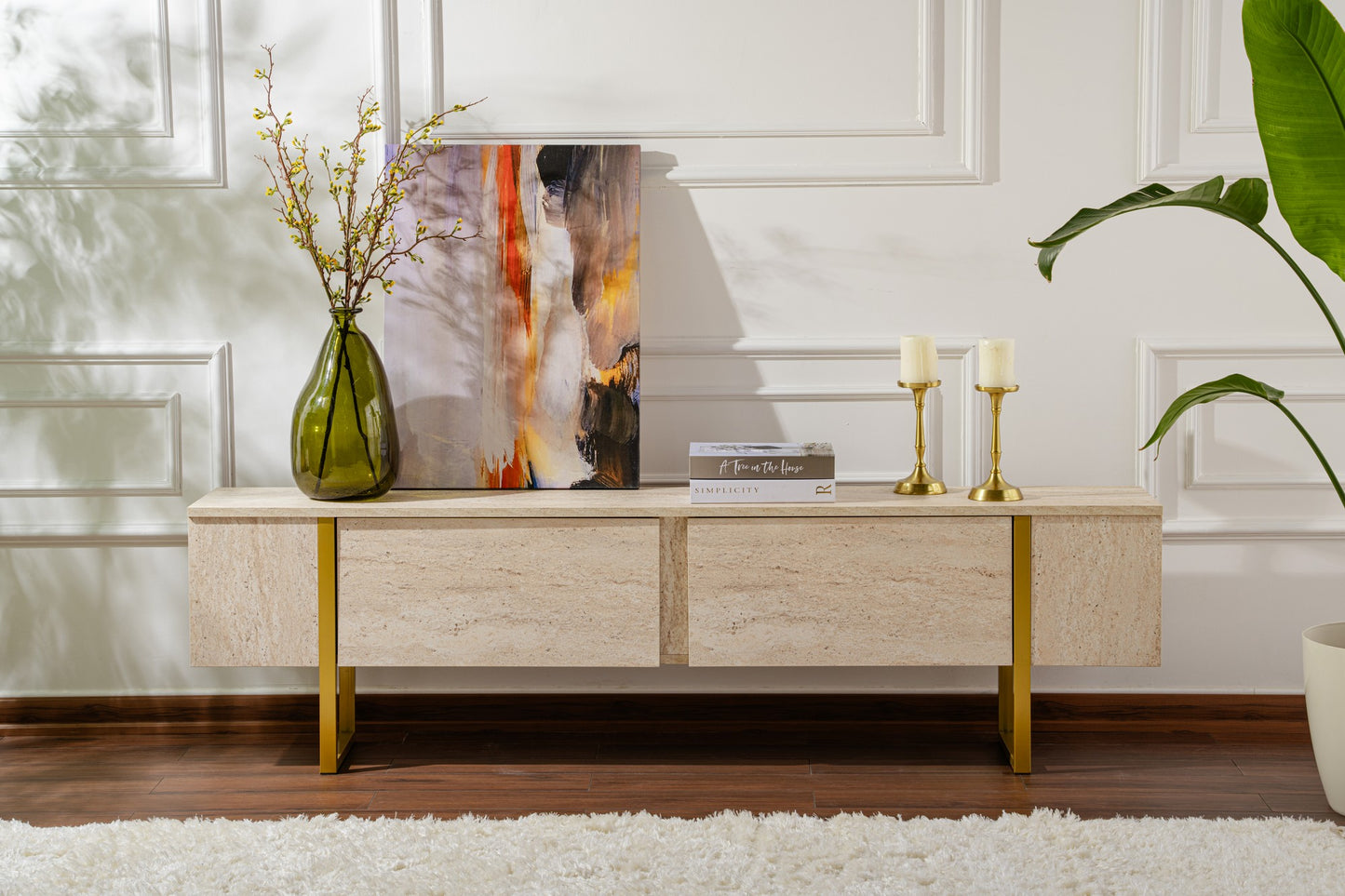 Serenity Tv-bänk - Travertine, Gold