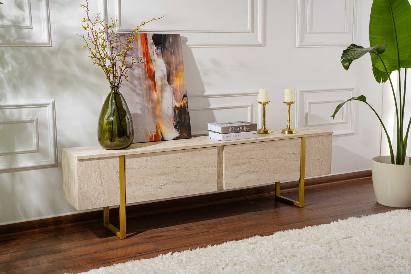 Serenity Tv-bänk - Travertine, Gold