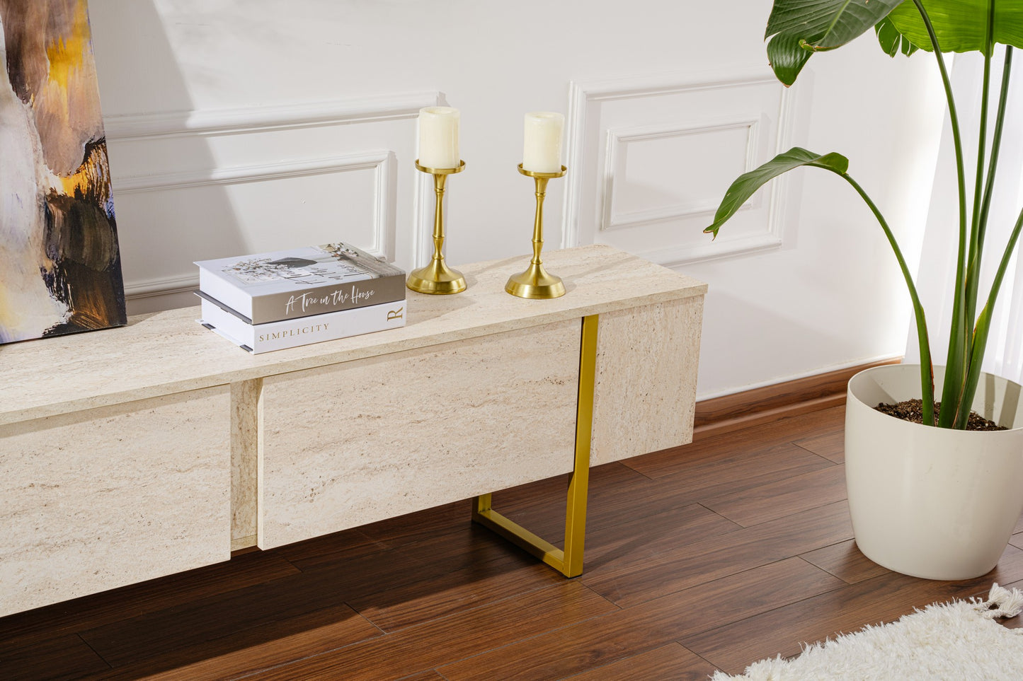 Serenity Tv-bänk - Travertine, Gold