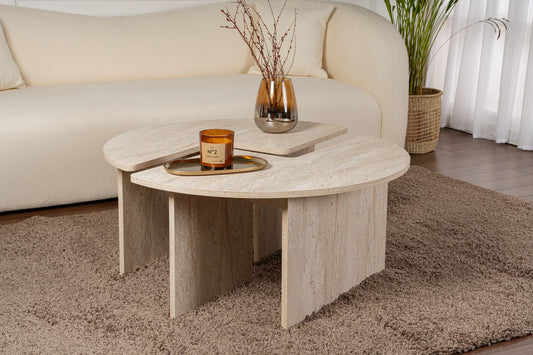 Moira Soffbord Ø90 - Travertine