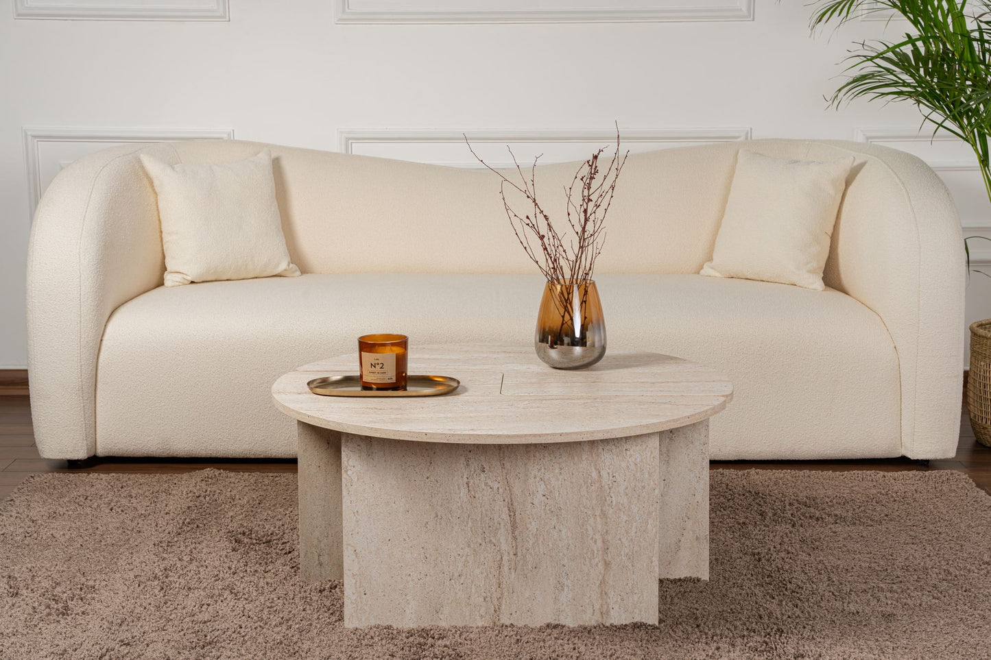 Moira Soffbord Ø90 - Travertine
