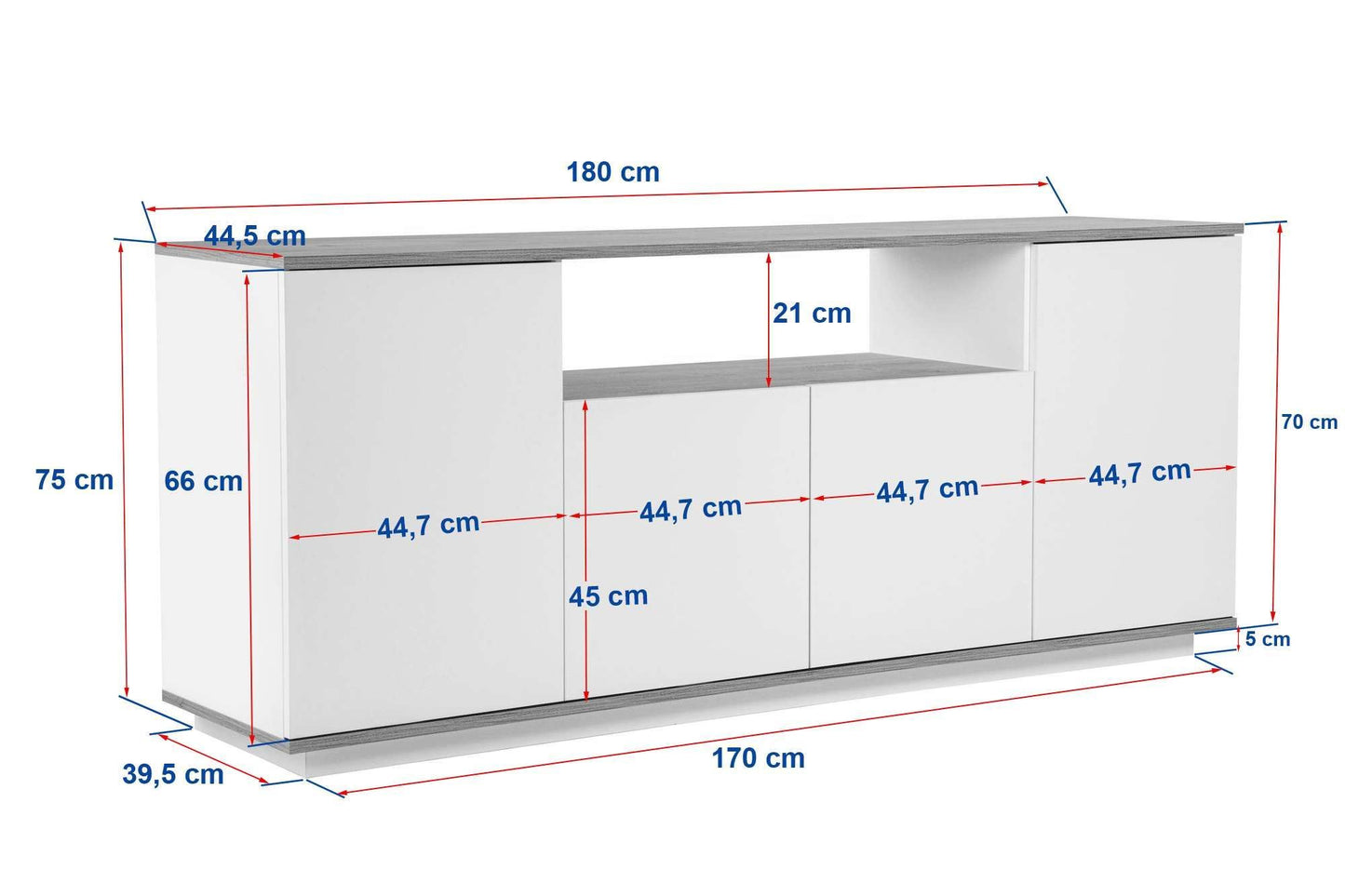 Arista 180x44,5x75 cm - Antracit, Atlantfuru, Kashmir, Mink, Travertin, Vit, Atlantfuru, Cadiz-Ek, Valnötskonsol Trösta