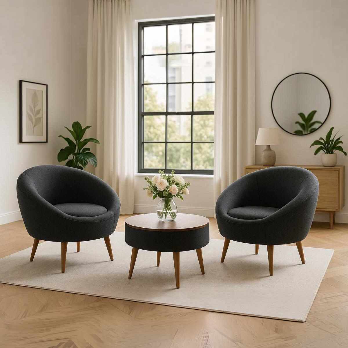 Lida Linen Fåtölj- och soffbordsset (3 delar)
