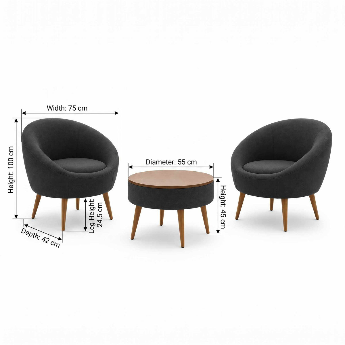 Lida Linen Fåtölj- och soffbordsset (3 delar)