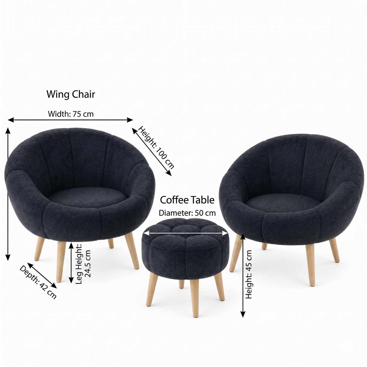Lida Wellsoft Fåtölj- och puffset (3 delar)