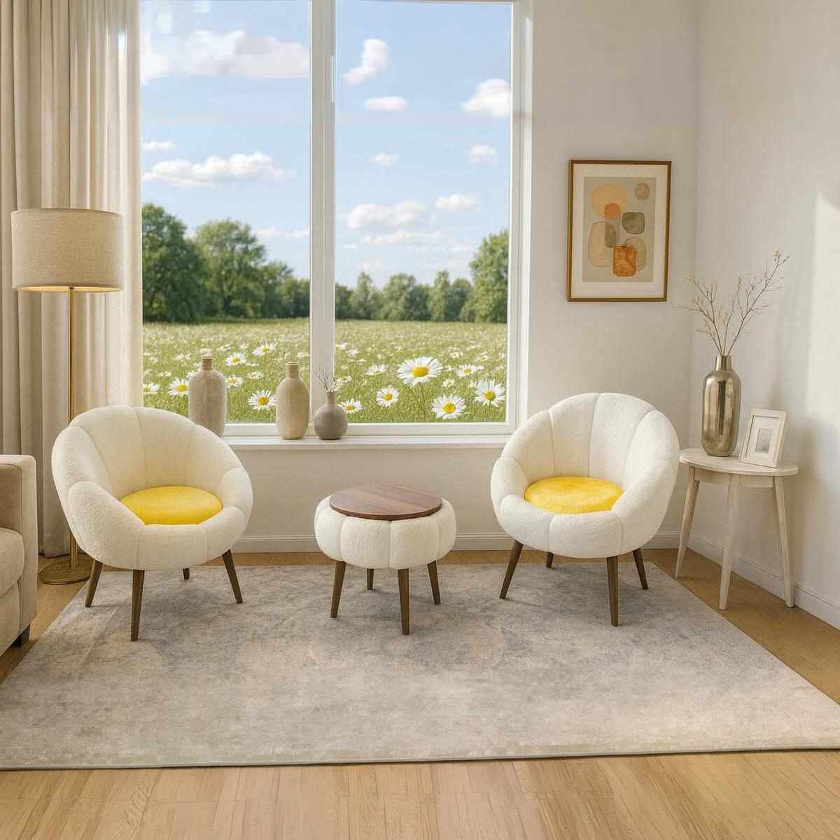 Lida Linen Fåtölj- och soffbordsset (3 delar)