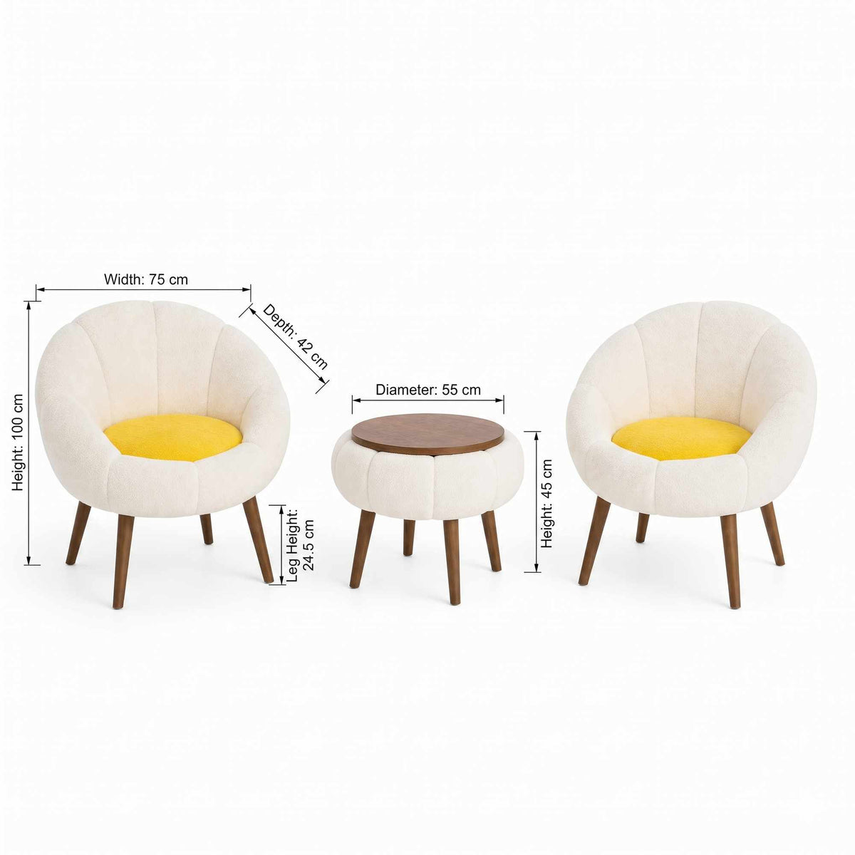 Lida Linen Fåtölj- och soffbordsset (3 delar)