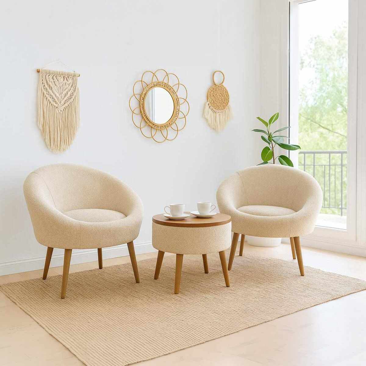 Lida Linen Fåtölj- och soffbordsset (3 delar)
