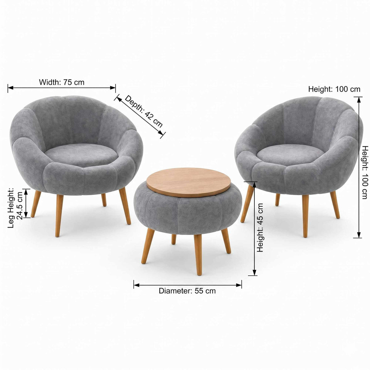 Lida Wellsoft Fåtölj- och soffbordsset (3 delar)
