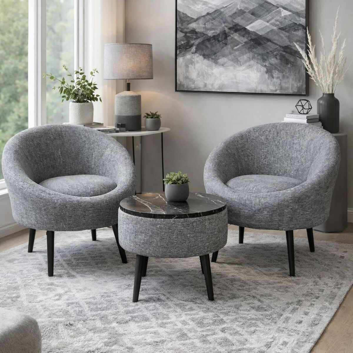 Lida Linen Fåtölj- och soffbordsset (3 delar)