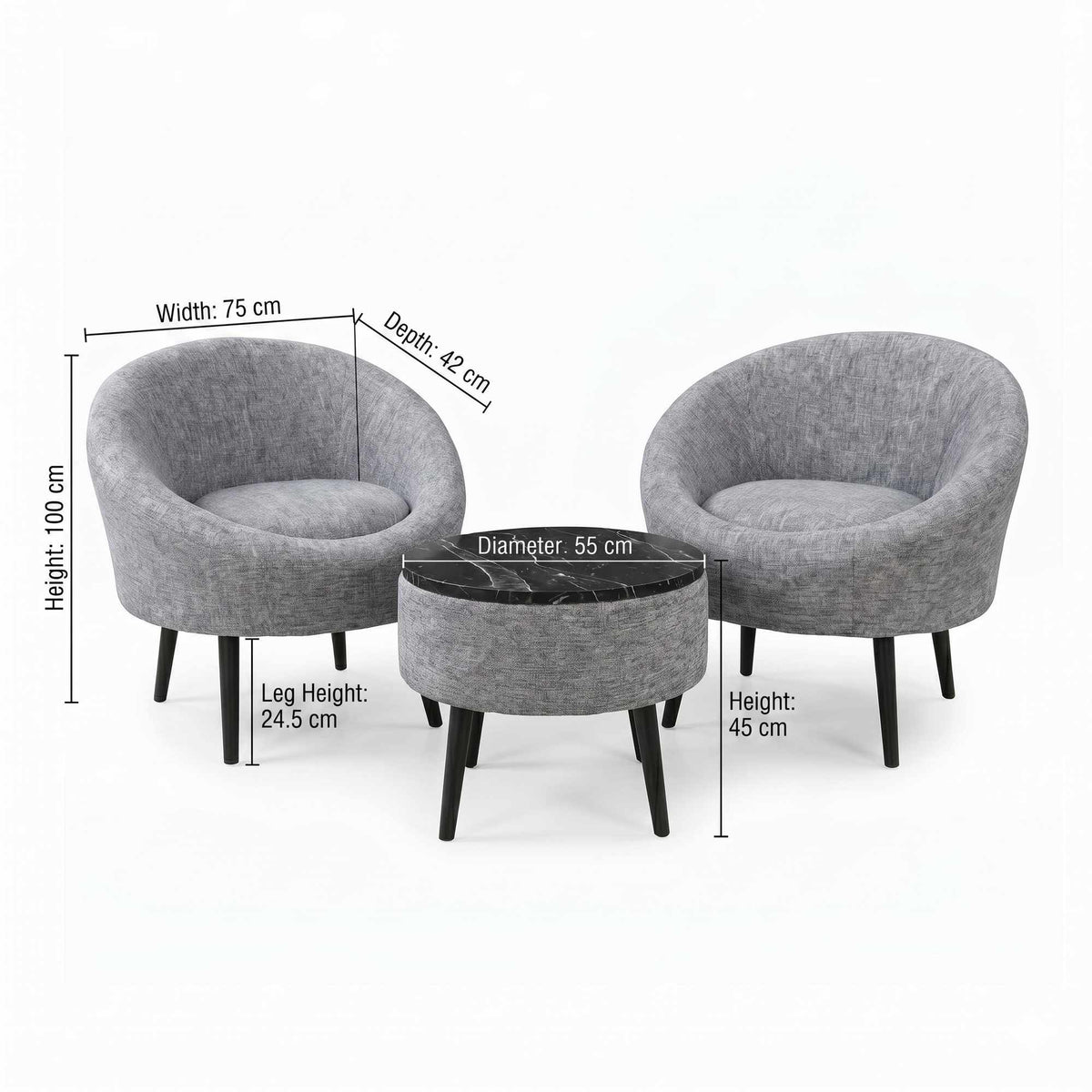 Lida Linen Fåtölj- och soffbordsset (3 delar)