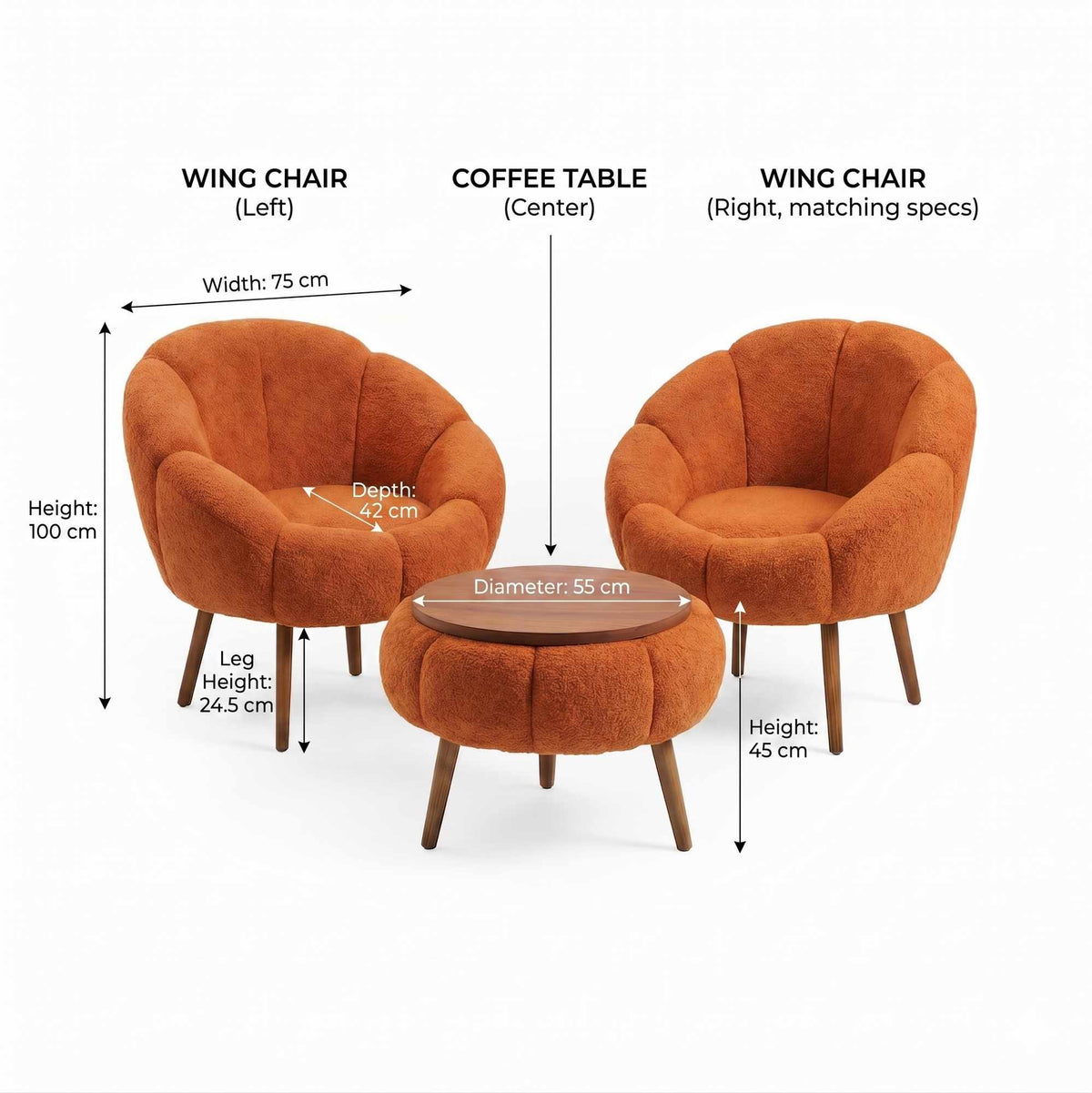 Lida Wellsoft Fåtölj- och soffbordsset (3 delar)