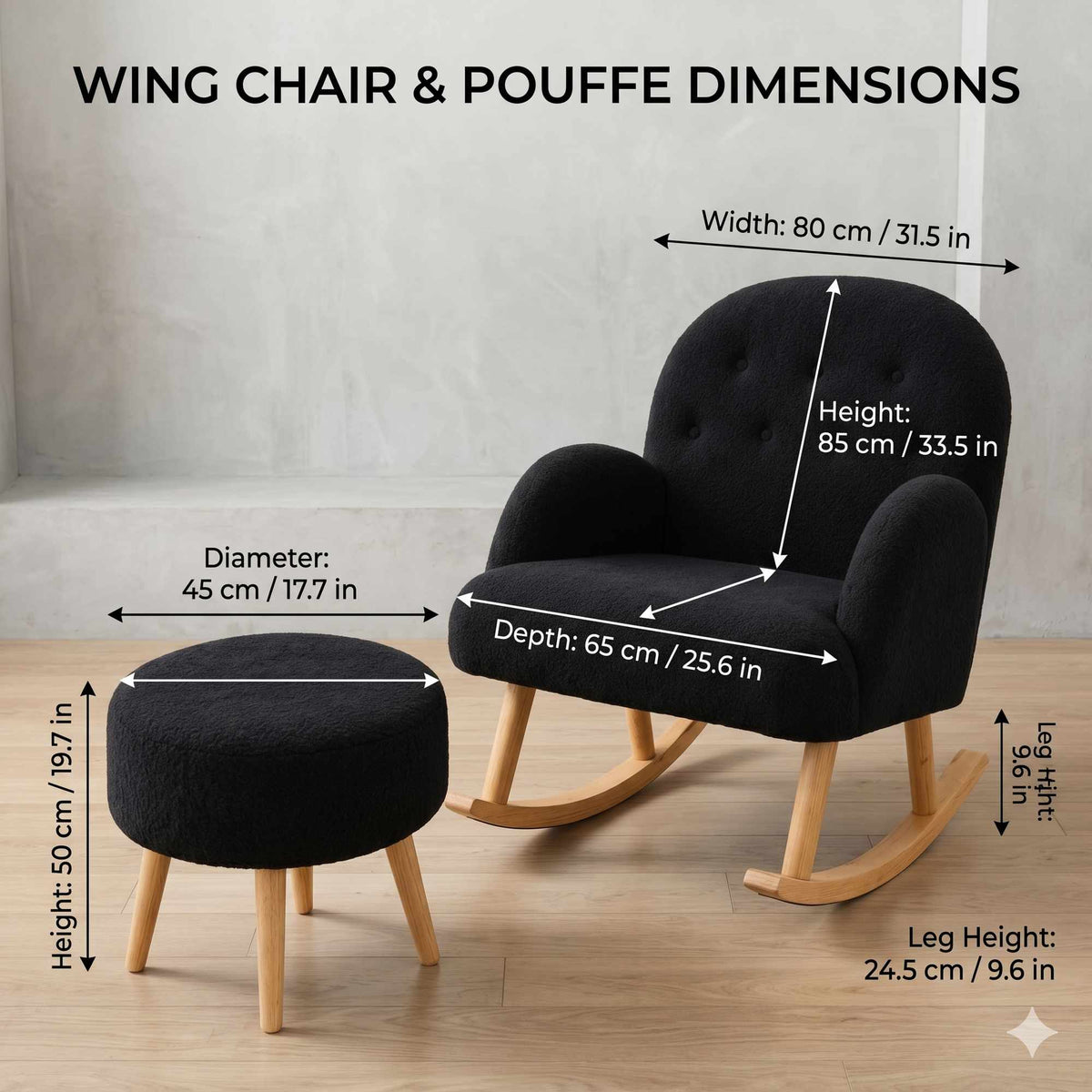 Dügmeli Fåtölj- och puffset (2 delar)
