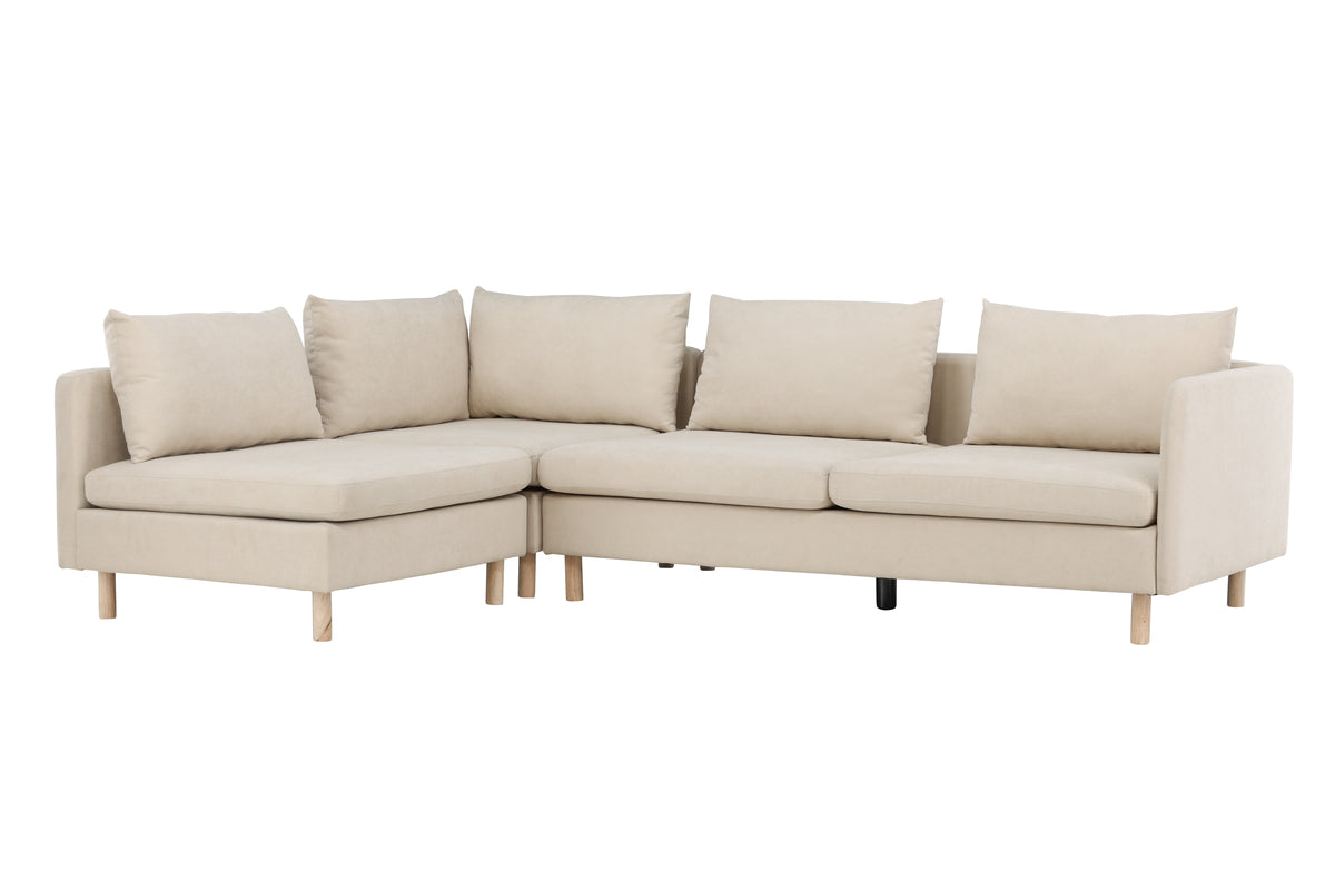 Zero Corner Sofa - Woodlook / Beige Fabric