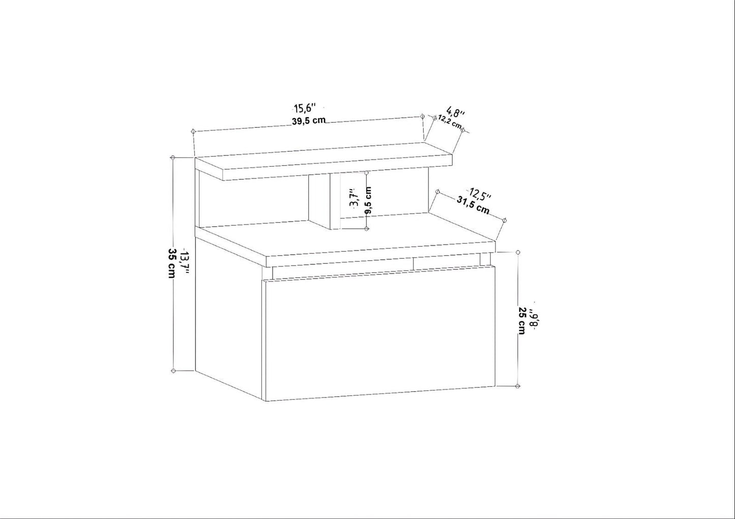 Alice - Antracit, Ek, Vitt Nattduksbord