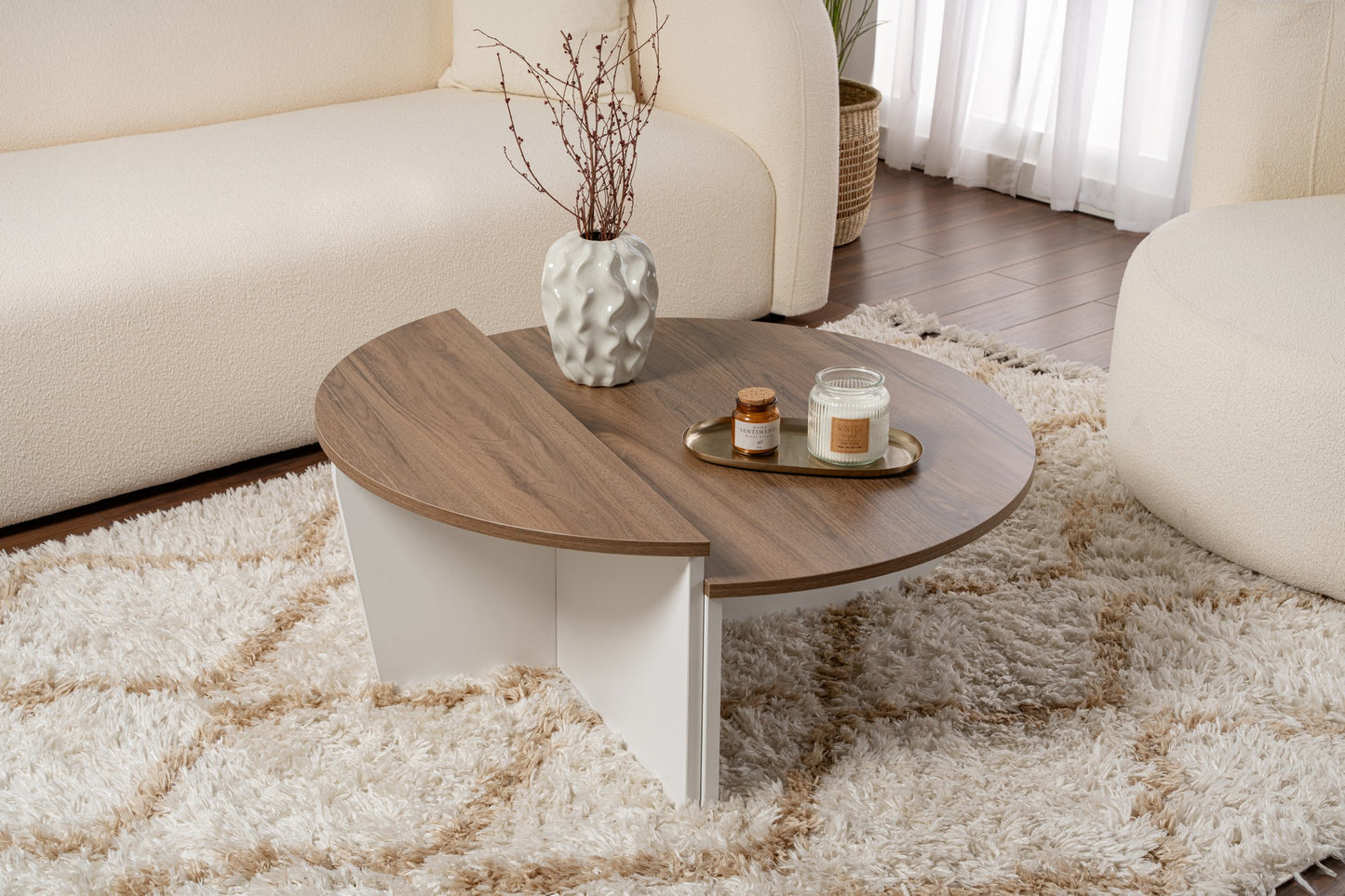Orio soffbord 90x60 / 85x30 cm - Venezia Walnut, White