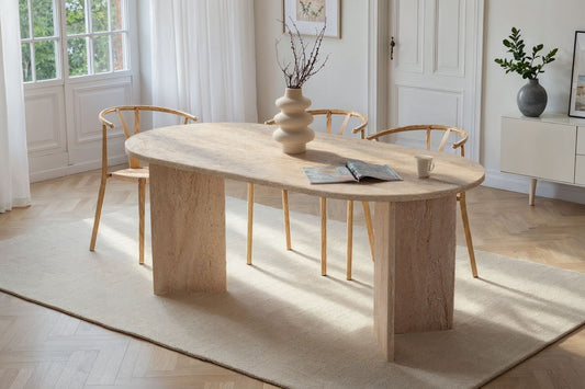 Sablin Ovalt matbord 180 cm - Travertine