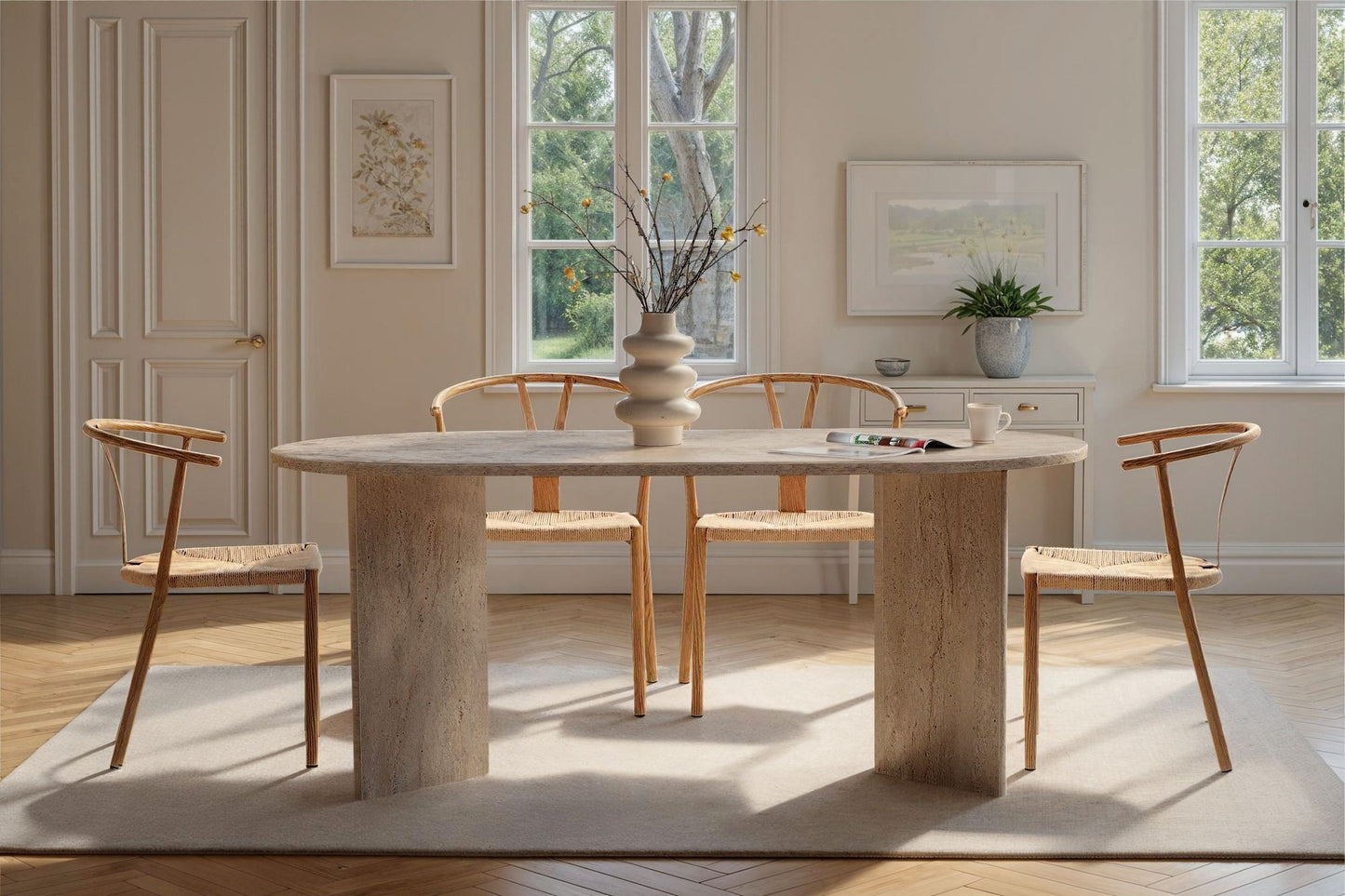 Sablin Ovalt matbord 180 cm - Travertine