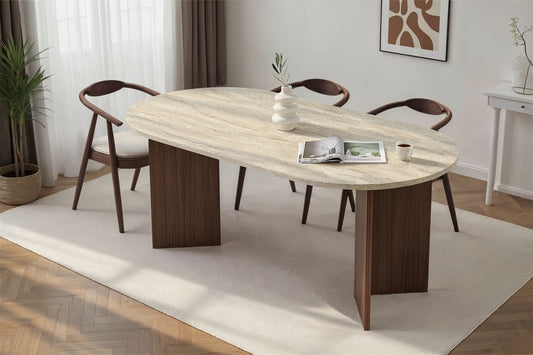 Sablin Ovalt matbord 180 cm - Travertine, Milano Walnut