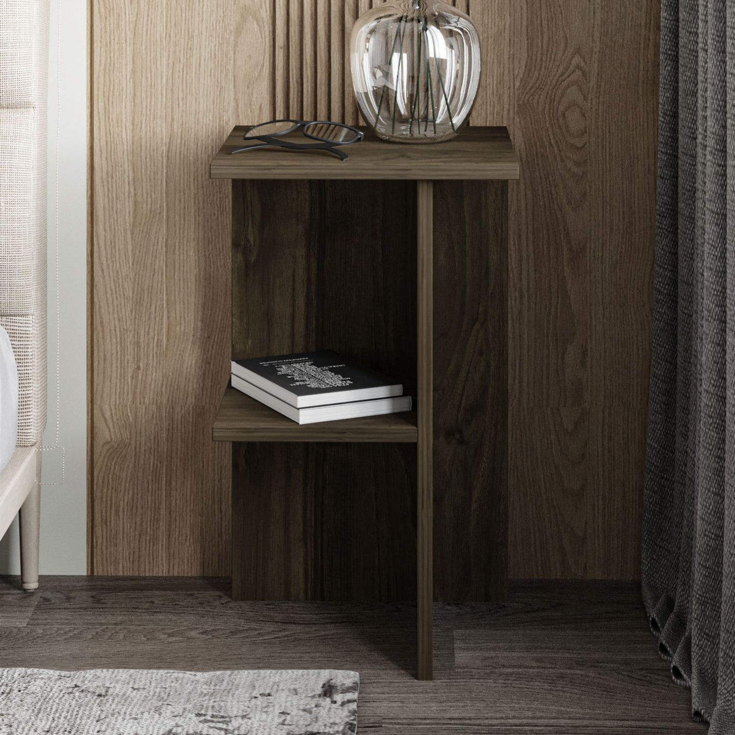 Leray - Travertin, Valnötssängbord Nattduksbord