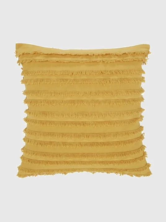 45x45 Kuddfodral med dekorativa fransar - Senapsgul