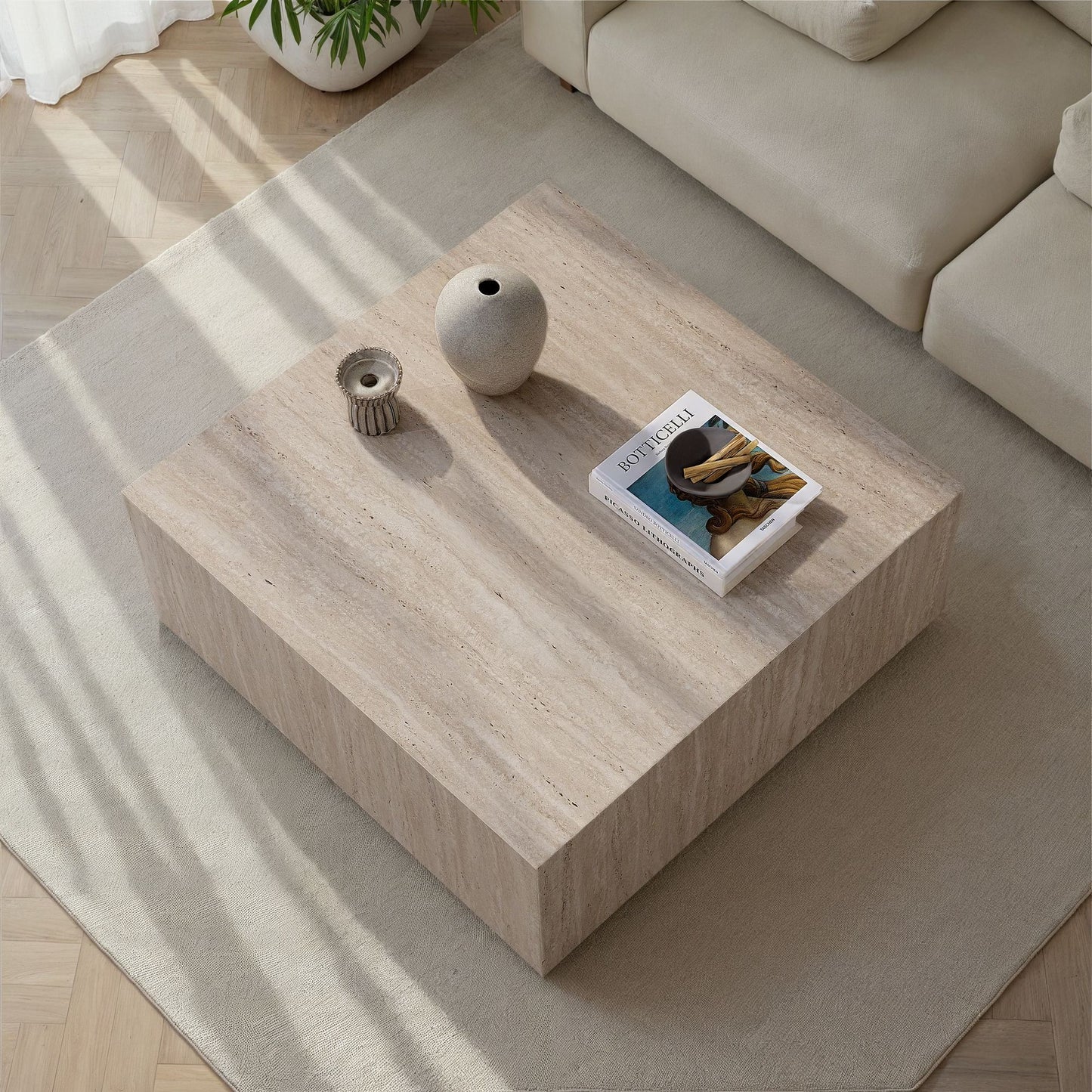 Prizma Soffbord 90x90x35 cm - Travertine
