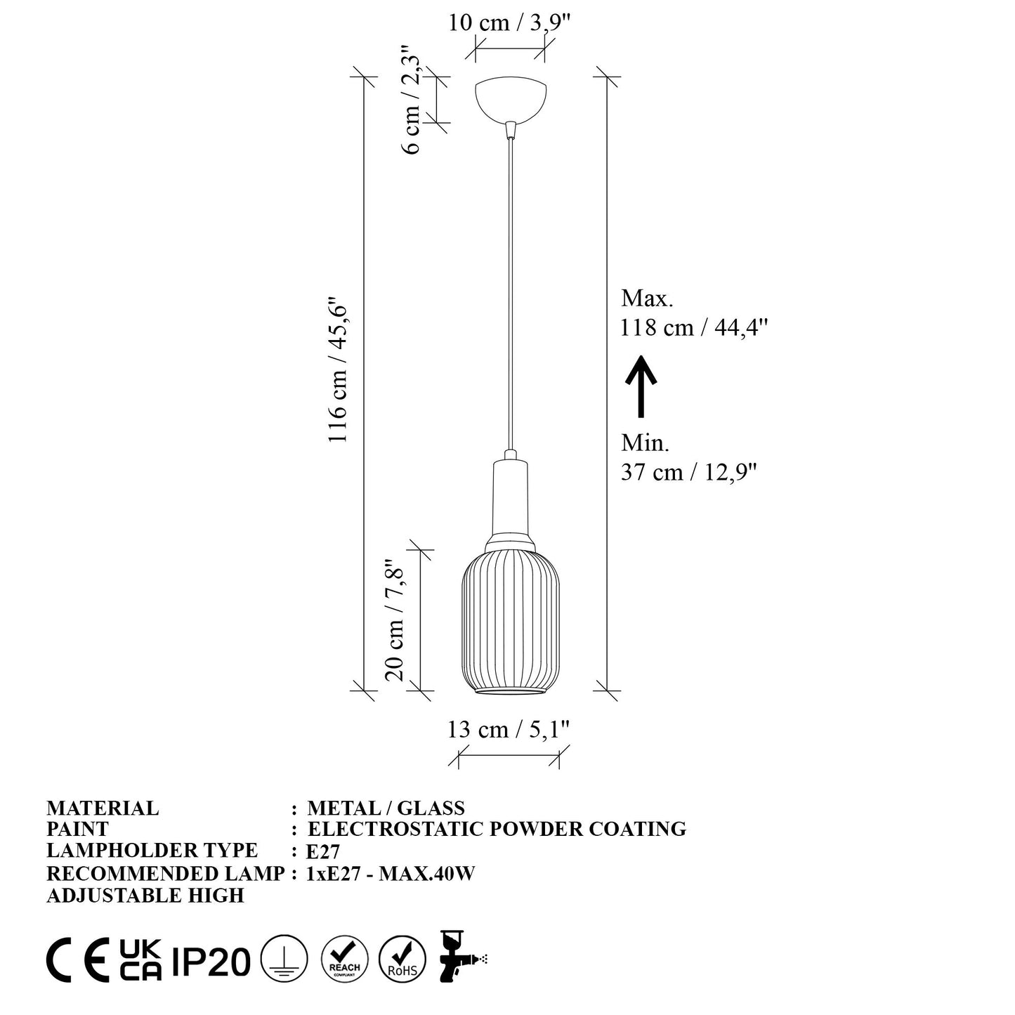 Asker taklampa 13 x 13 x 118 cm