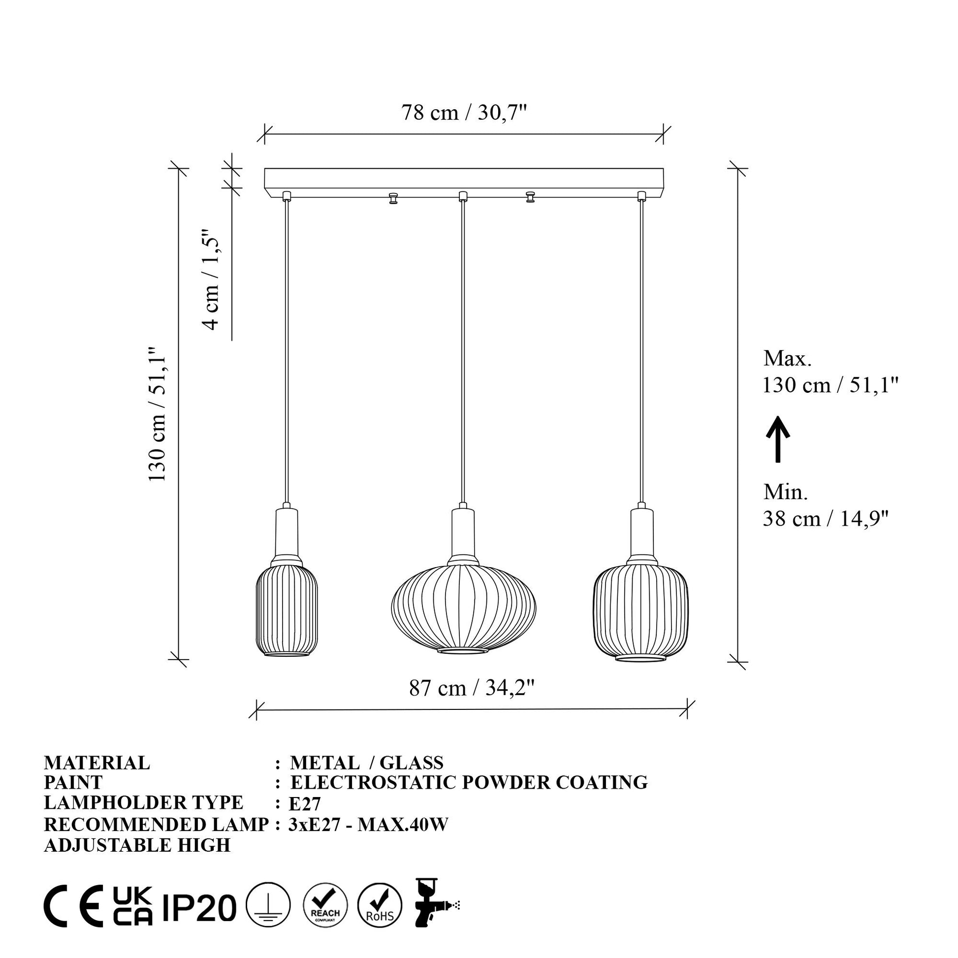 Asker taklampa 87 x 30 x 130 cm
