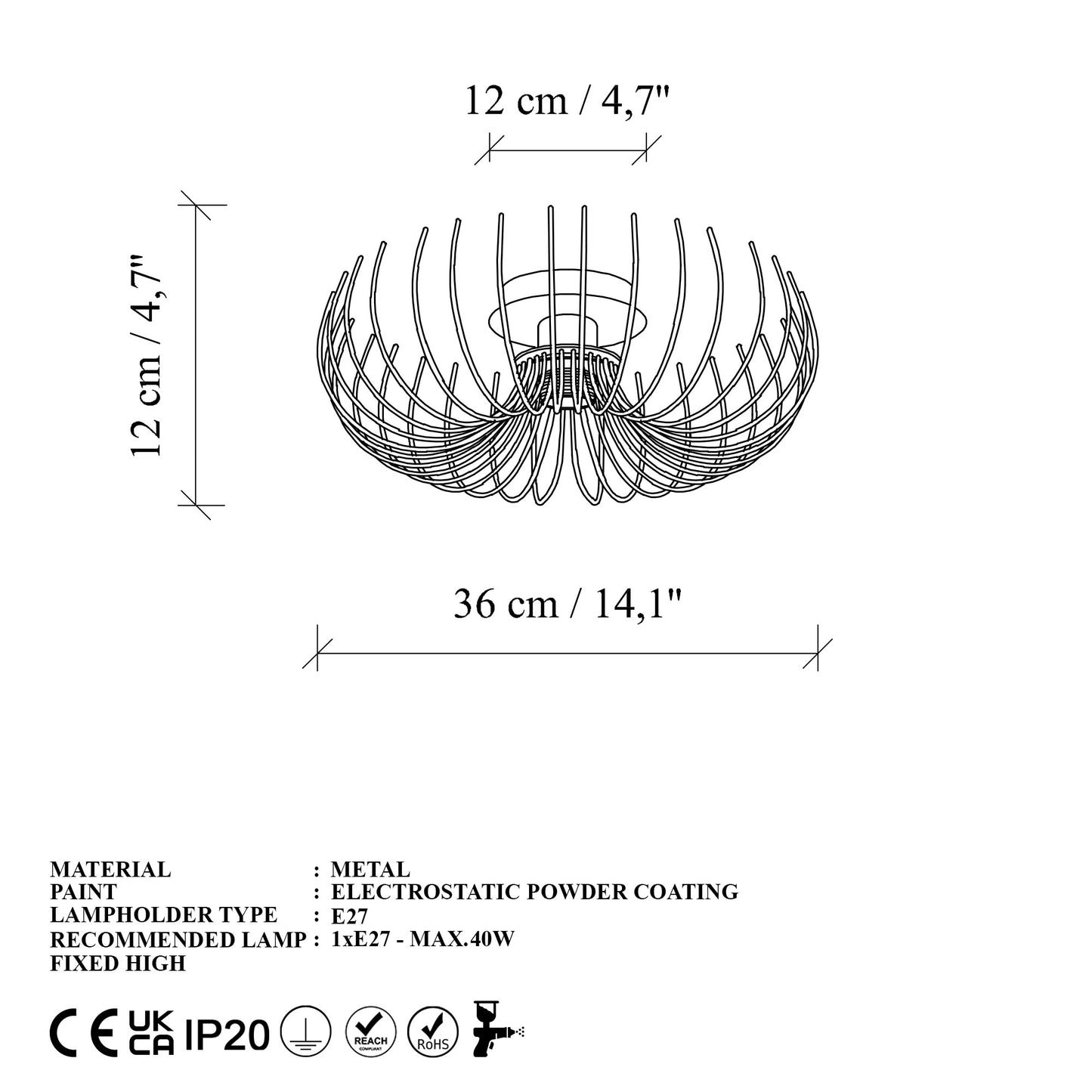 Karsortel taklampa 36 x 36 x 12 cm