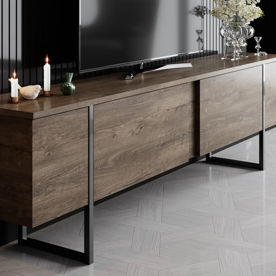 Luxe TV-bord - Valnötsmelamin och svart metall (180x30)