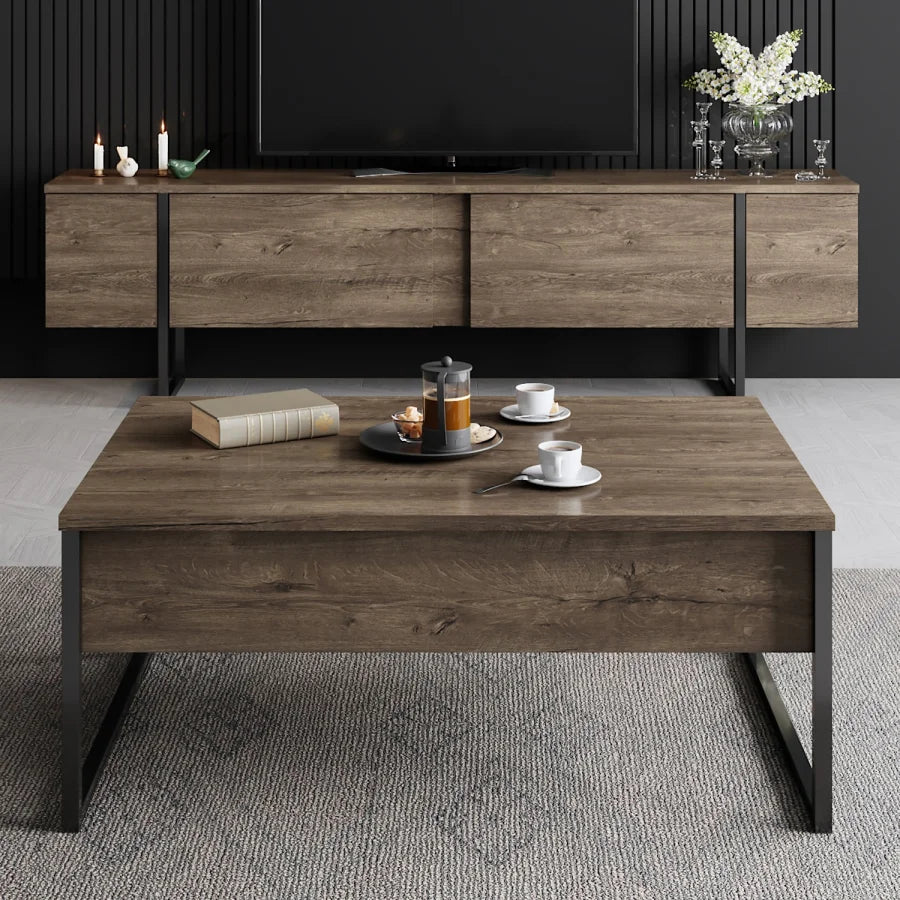 Luxe TV-bord - Valnötsmelamin och svart metall (180x30)