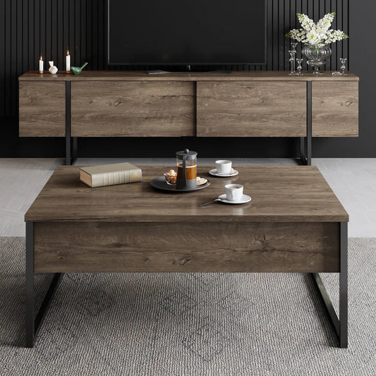 Luxe TV-bord - Valnötsmelamin och svart metall (180x30)