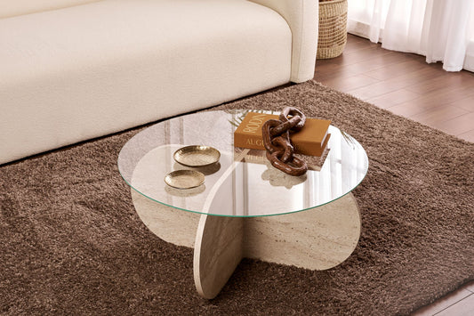 Aeris Soffbord 75 cm - Travertine, Transparent