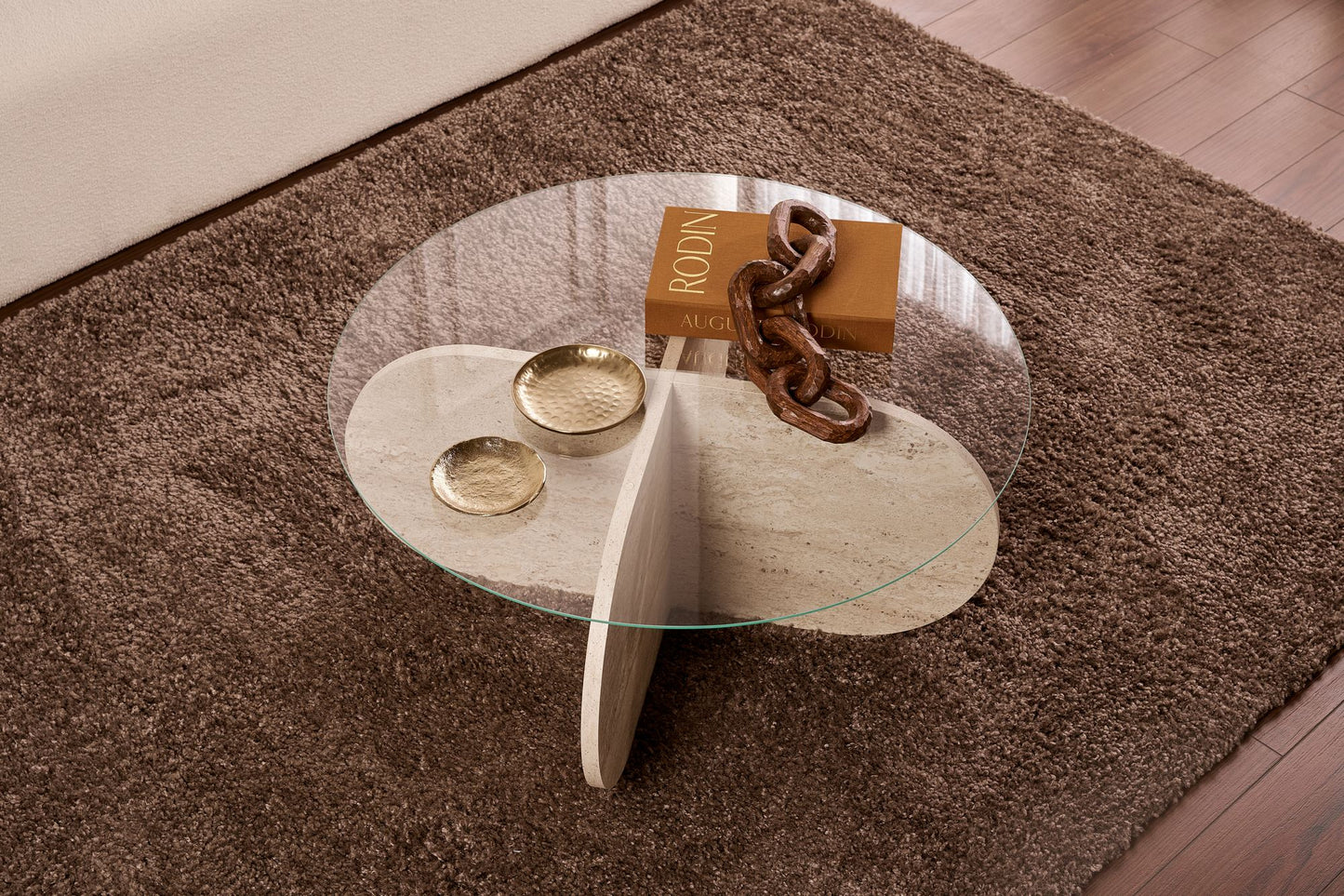 Aeris Soffbord 75 cm - Travertine, Transparent