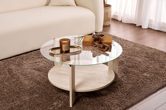 Clara Soffbord 75 cm - Travertine, Transparent